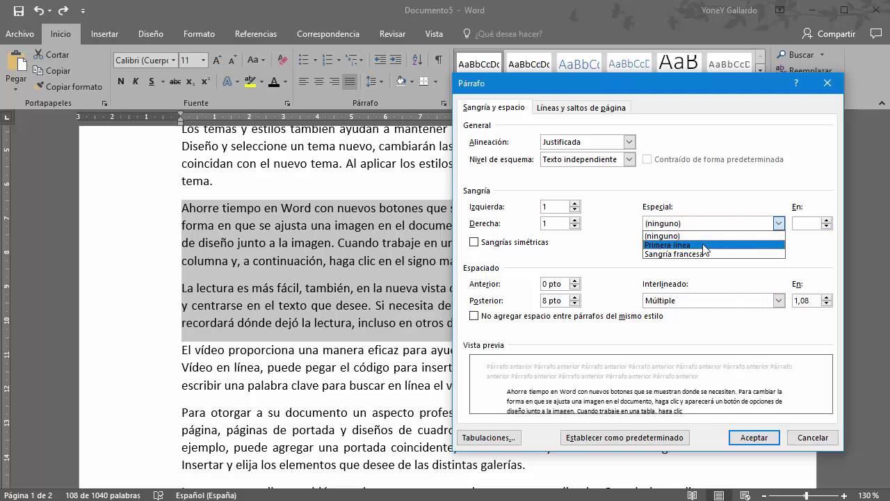 Regla y cuadro de tabulaciones