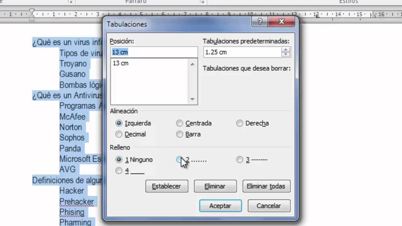 Cómo configurar tabulaciones en Word