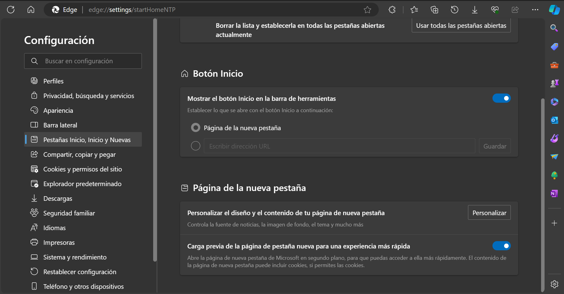 Poner Google como página inicial