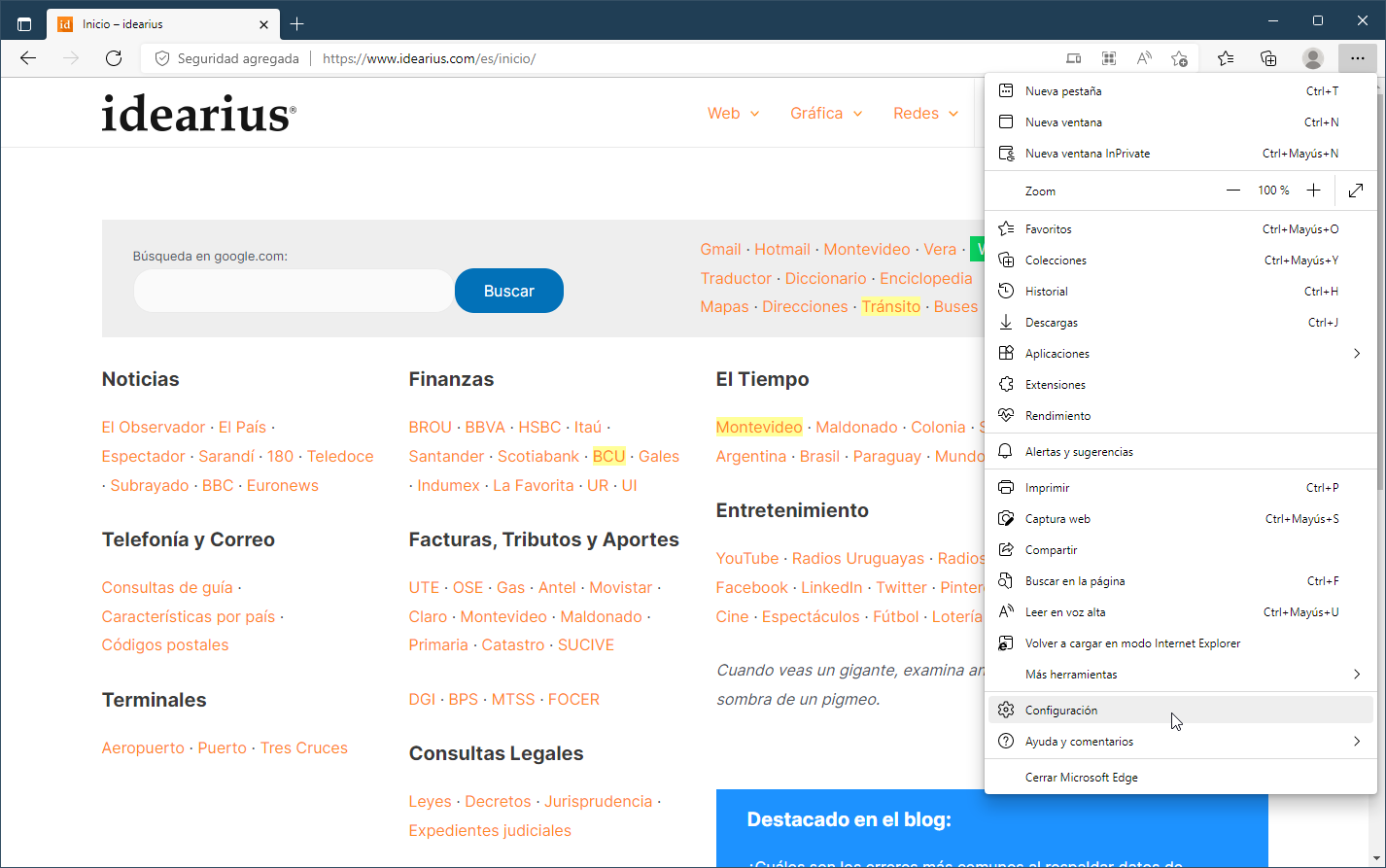 Activar el botón Inicio en Microsoft Edge