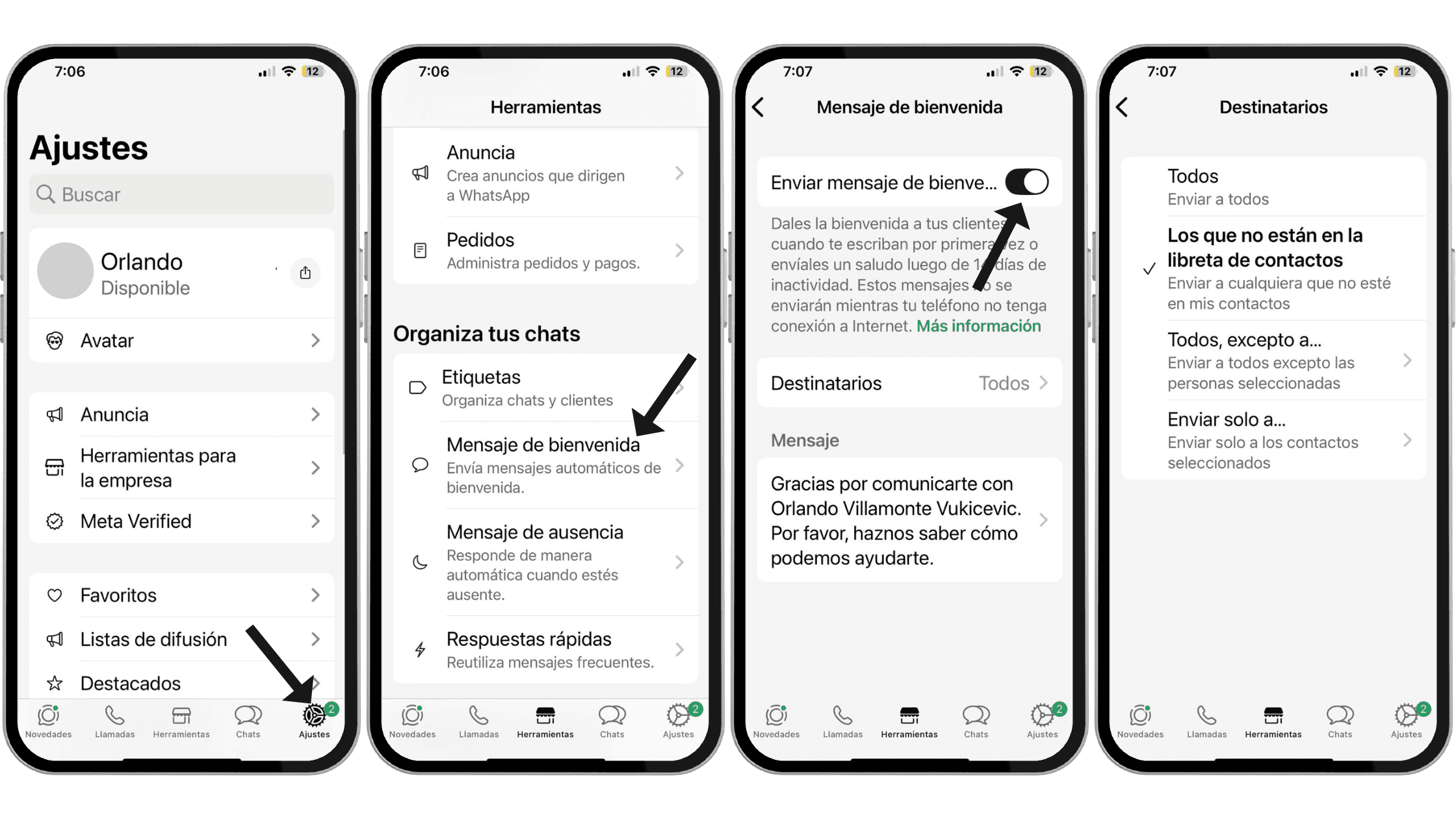 mensaje bienvenida whatsapp business