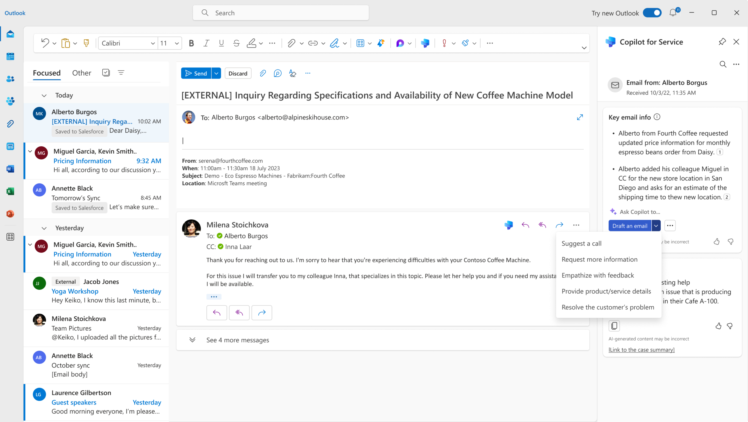 Chat de Copilot en Outlook