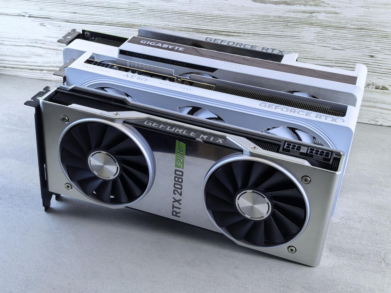 Variety of NVIDIA GeForce RTX 20-series graphics cards representing the Turing architecture.