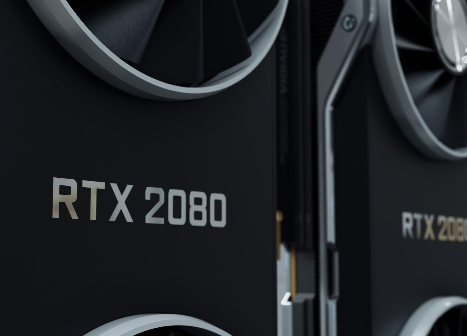 Detailed macro shot of an NVIDIA GeForce RTX 2080 graphics card.