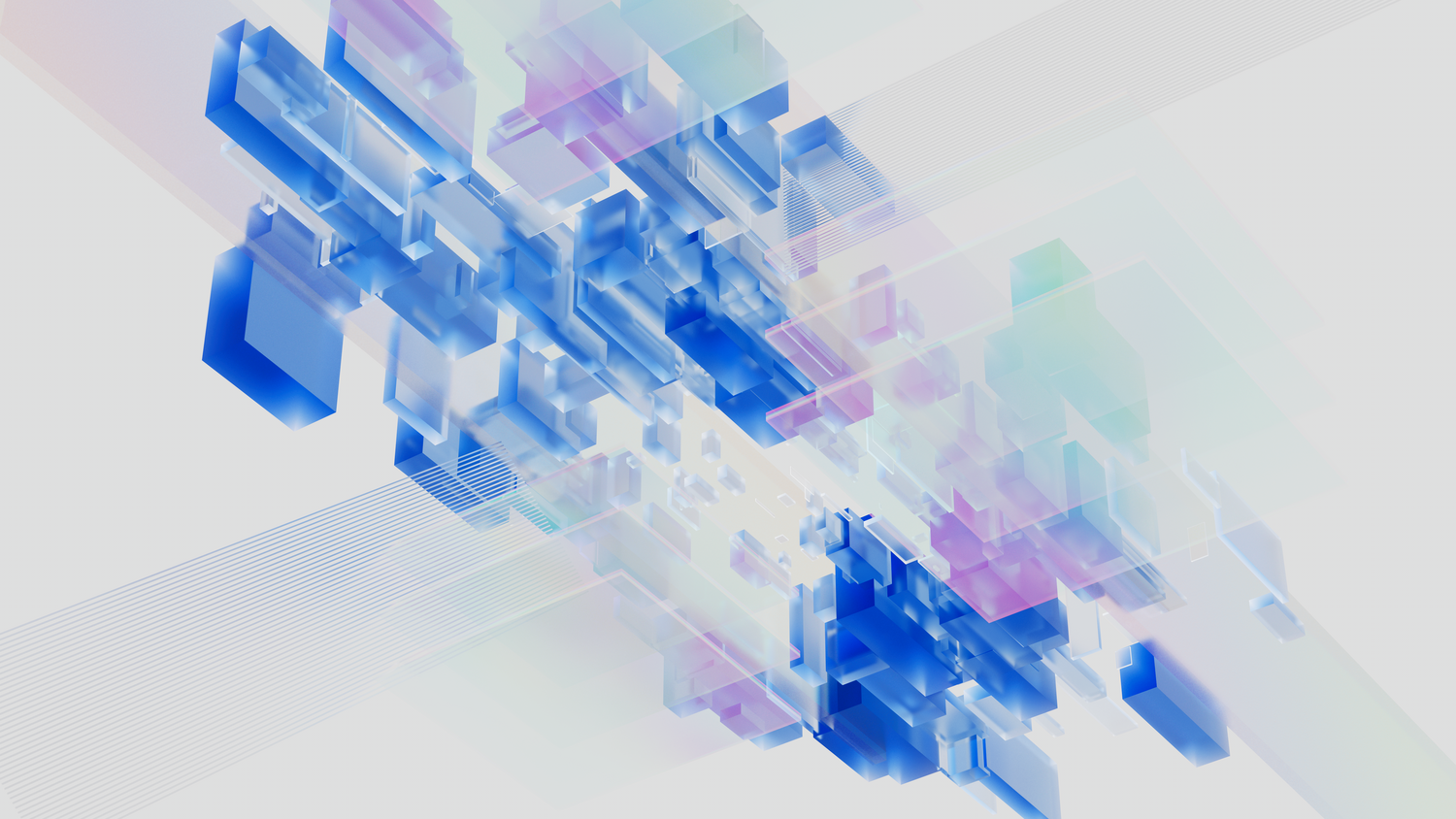 Representación abstracta en 3D de bloques digitales que simbolizan la capa invisible de la IA y las redes neuronales.