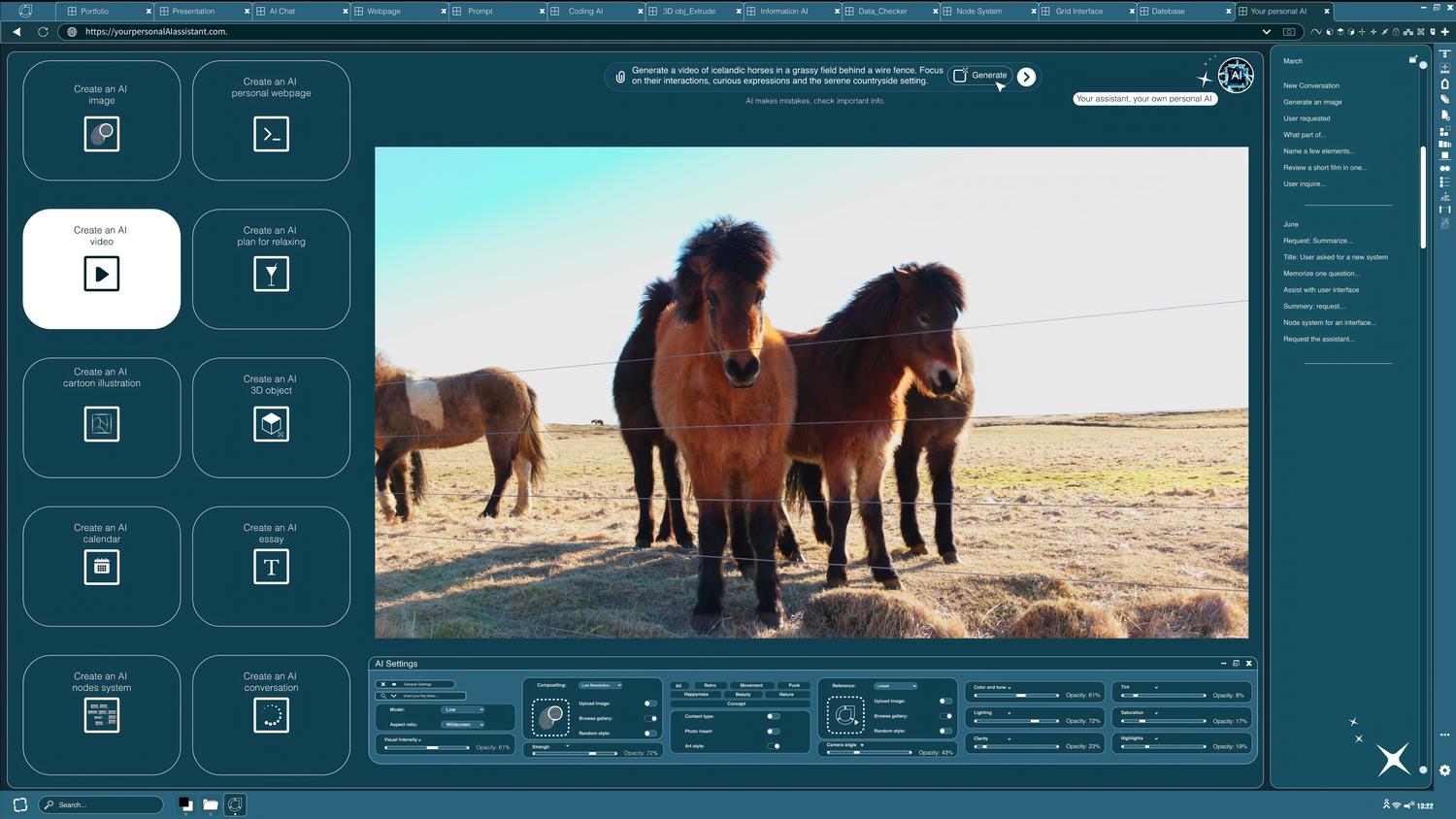Interfaz de software de IA mostrando la generación de un vídeo de caballos a partir de un prompt de texto, ilustrando el proceso de animar imágenes con inteligencia artificial.