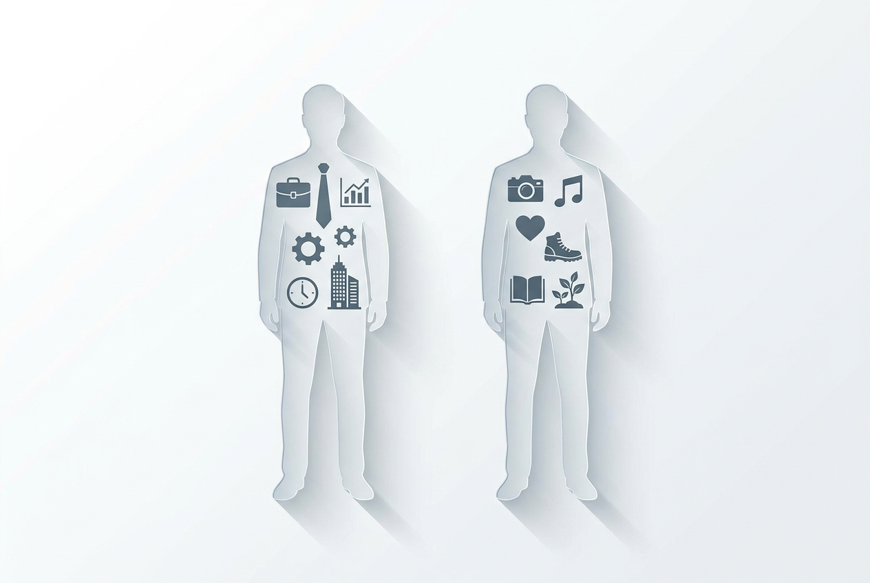 Comparativa visual entre la identidad profesional y la identidad privada, mostrando la importancia de separar ambos perfiles en el entorno digital.