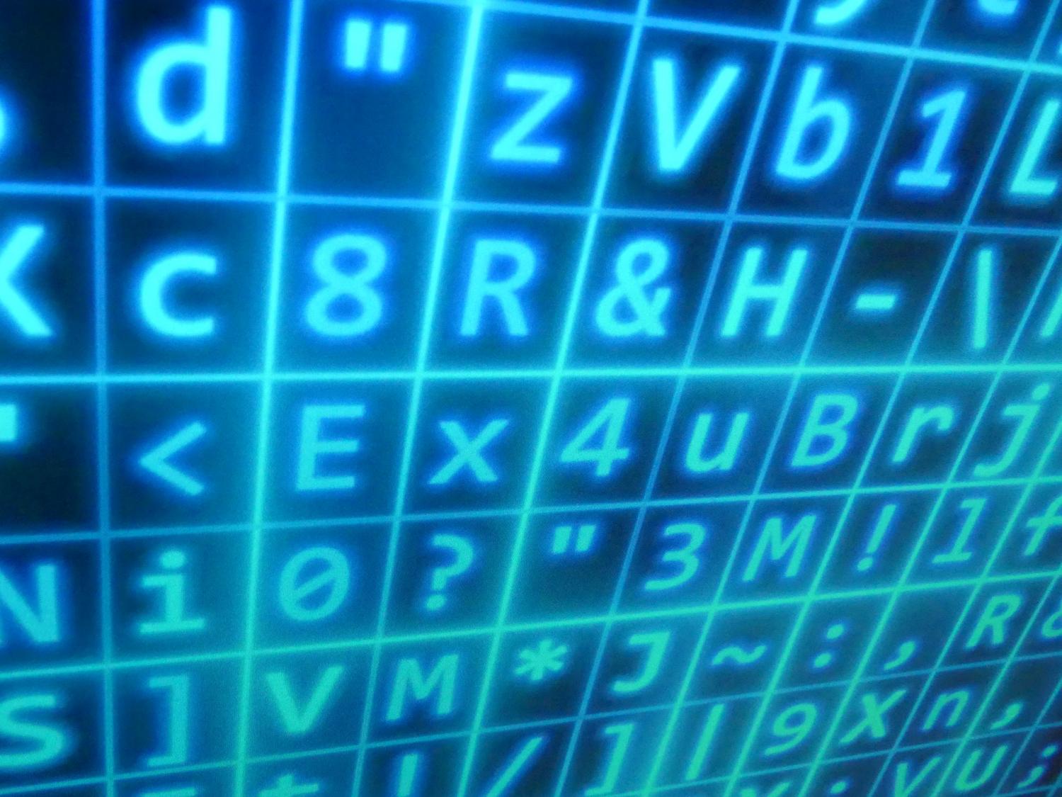 Pantalla digital con una matriz de código azul brillante, simbolizando la gestión de datos y la información como moneda de cambio en el mundo tecnológico. Pantalla digital con una matriz de código azul brillante, simbolizando la gestión de datos y la información como moneda de cambio en el mundo tecnológico.