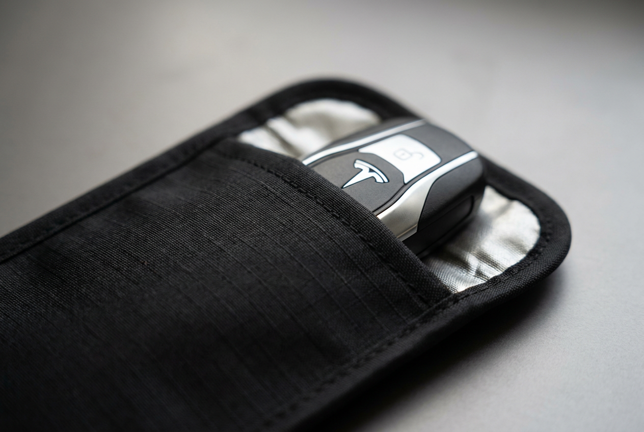 Funda Faraday protectora para llaves de coche contra el clonado de señal y ataques Relay Attack.